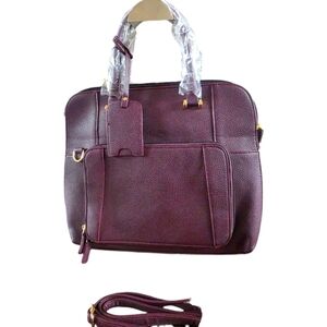Brenice NWT Burgundy Plum Pebbled Leather Dome Satchel Bag